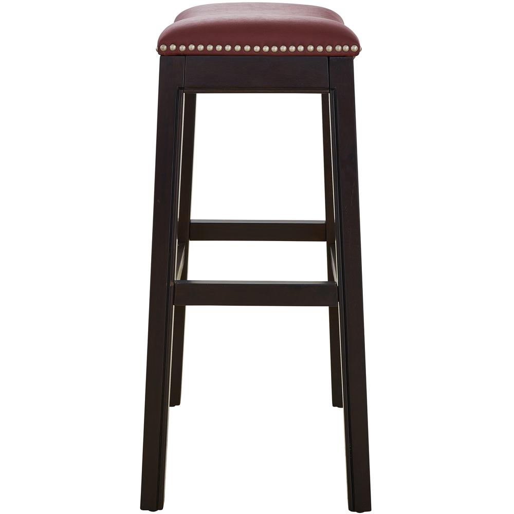 31in. H Bar-Height Wood Barstool with Red Faux-Leather Seat. Picture 4