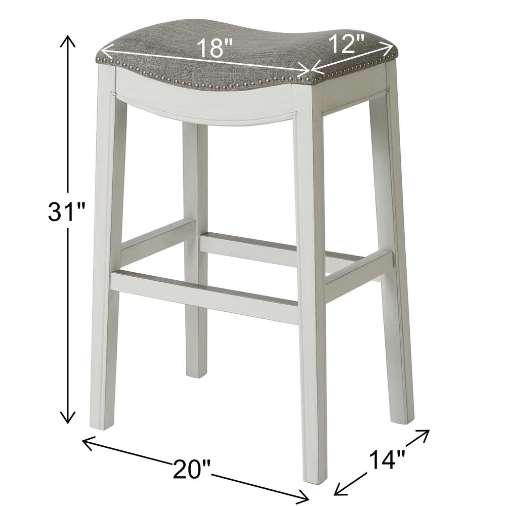 31in. Bar-Height Backless Wood Narrow Saddle-Seat Barstool with Nailhead Trim. Picture 4