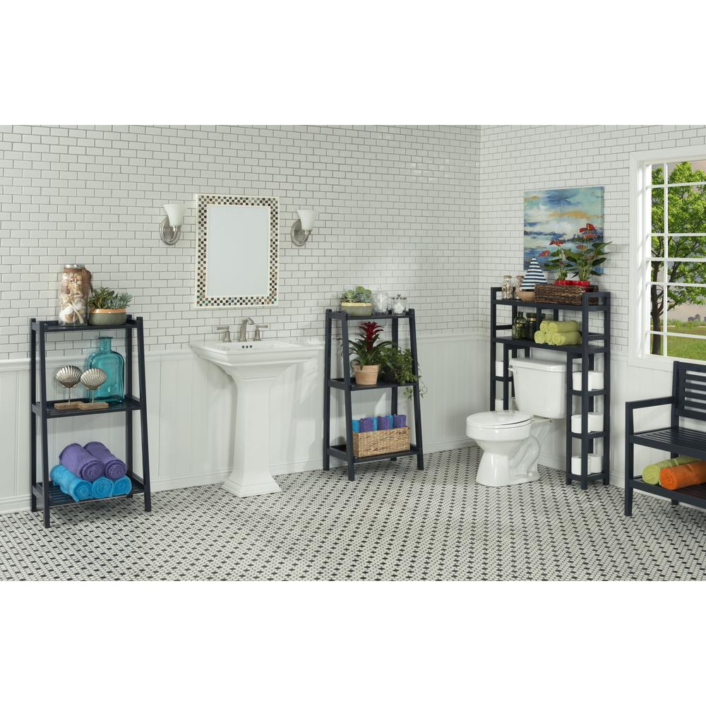 New Ridge Home Solid Wood Dunnsville 2-Tier Space Saver with Side Storage for your Bathroom, Graphite. Picture 4