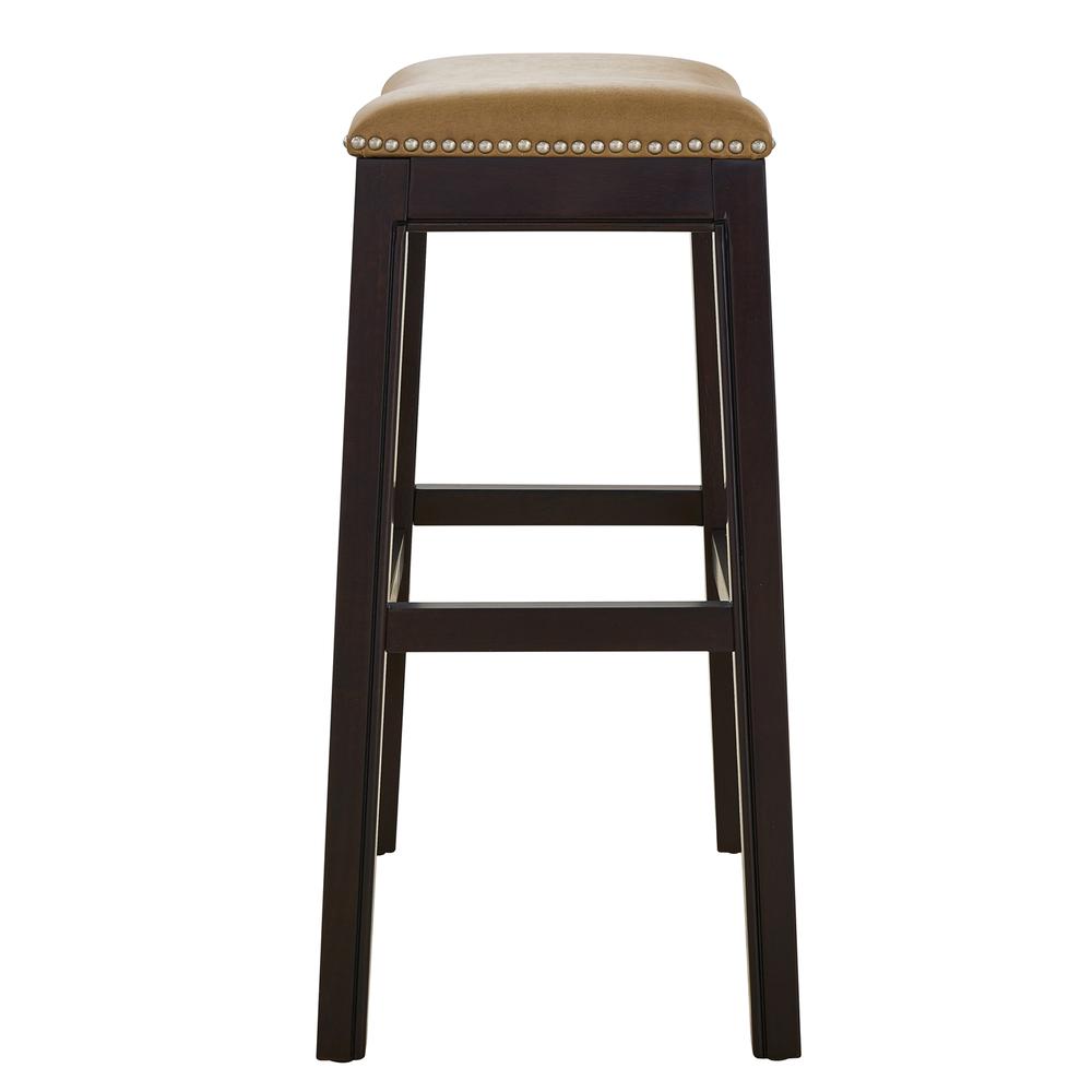 26in. H Counter-Height Wood Barstool with Tan Faux-Leather Seat. Picture 4