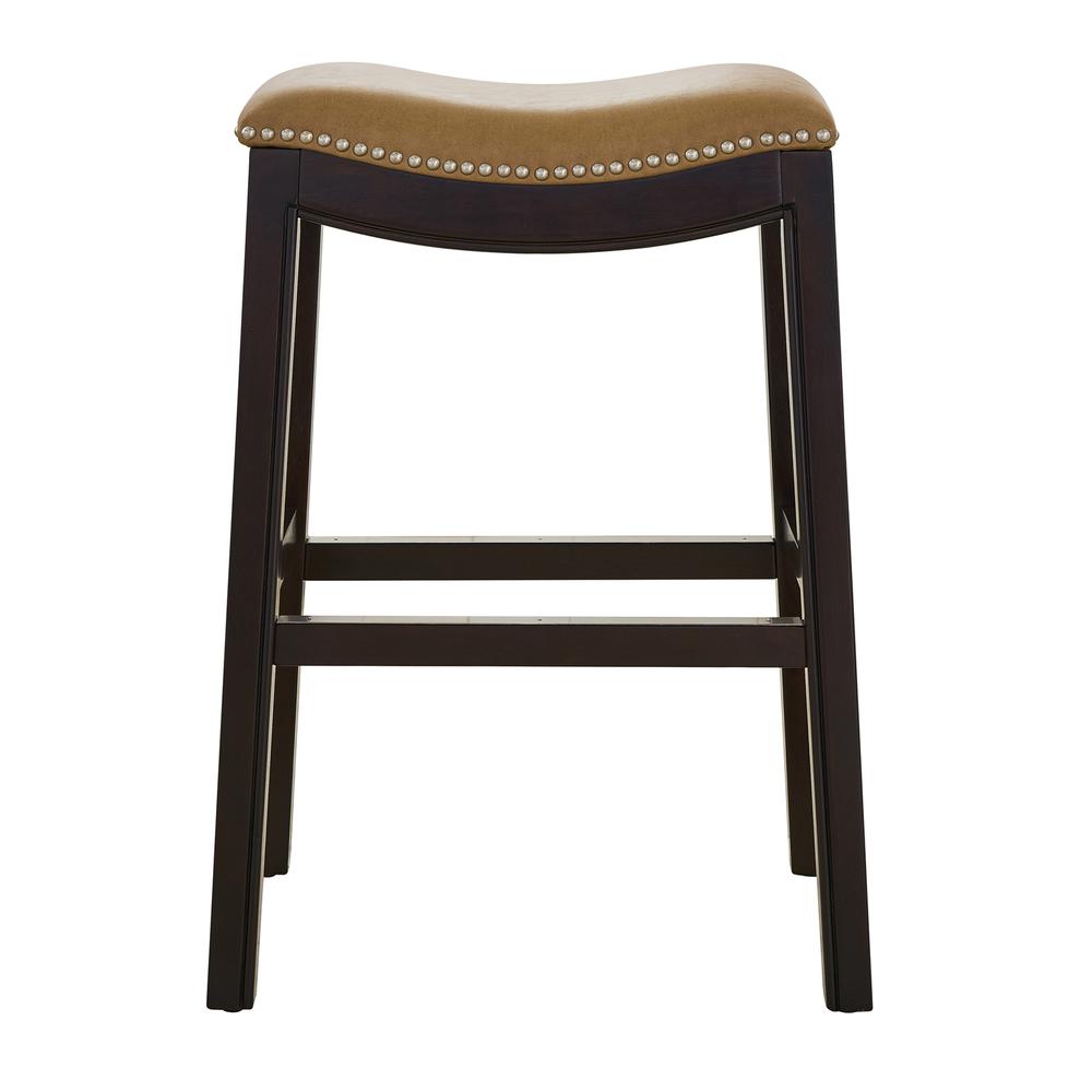 26in. H Counter-Height Wood Barstool with Tan Faux-Leather Seat. Picture 1