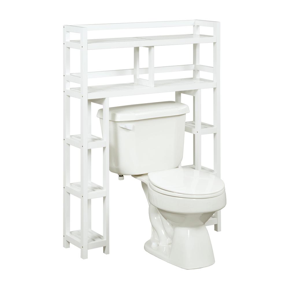 New Ridge Home Solid Wood Dunnsville 2-Tier Space Saver with Side Storage for your Bathroom, White. Picture 2