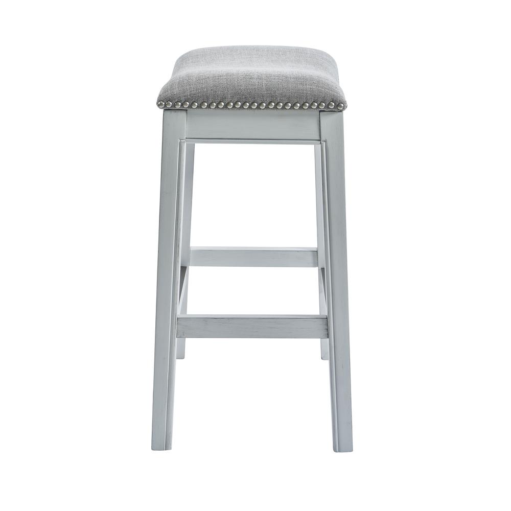 26in. Counter-Height Backless Wood Saddle-Seat Barstool with Nailhead Trim. Picture 2