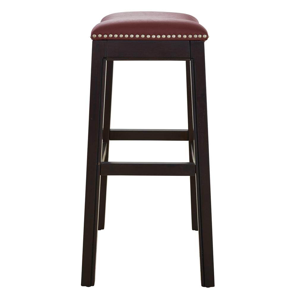 26in. H Counter-Height Wood Barstool with Red Faux-Leather Seat. Picture 4
