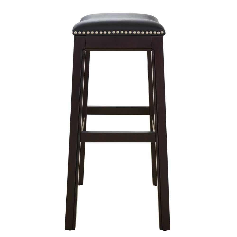 26in. H Counter-Height Wood Barstool with Black Faux-Leather Seat. Picture 4
