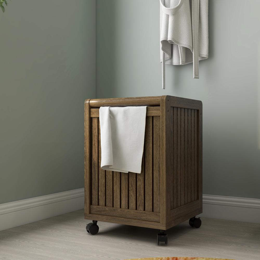 New Ridge Home Solid Wood Abingdon Mobile (Rolling) Laundry Hamper with Lid, Antique Chestnut. Picture 4