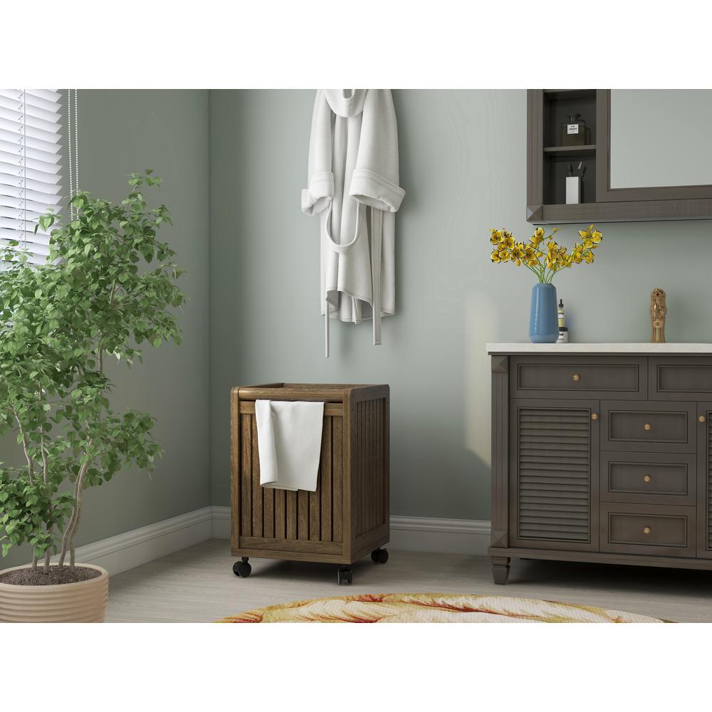 New Ridge Home Solid Wood Abingdon Mobile (Rolling) Laundry Hamper with Lid, Antique Chestnut. Picture 9