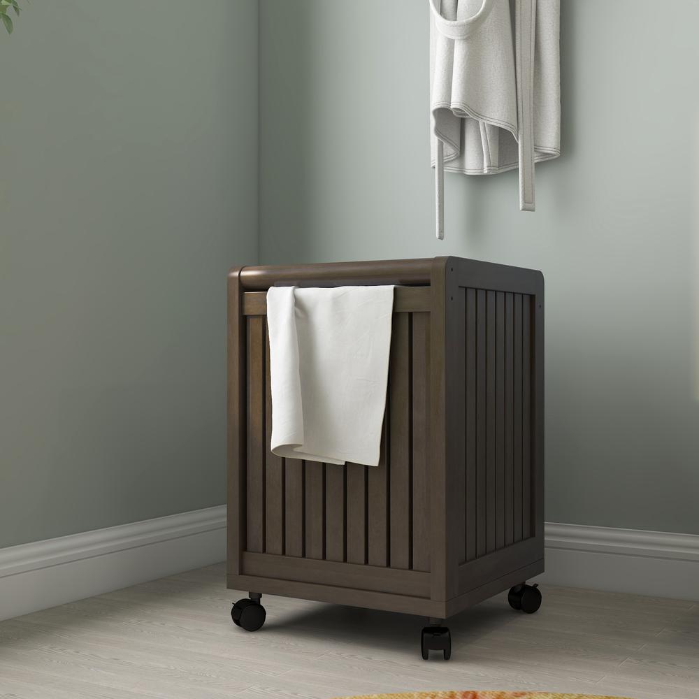 New Ridge Home Solid Wood Abingdon Mobile (Rolling) Laundry Hamper with Lid, Espresso. Picture 4