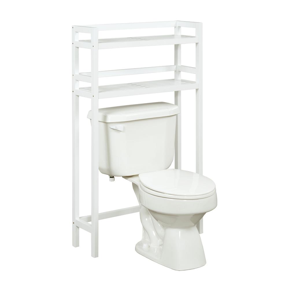 New Ridge Home Solid Wood Dunnsville 2-Tier Space Saver for Bathroom Extra Storage, White. Picture 2