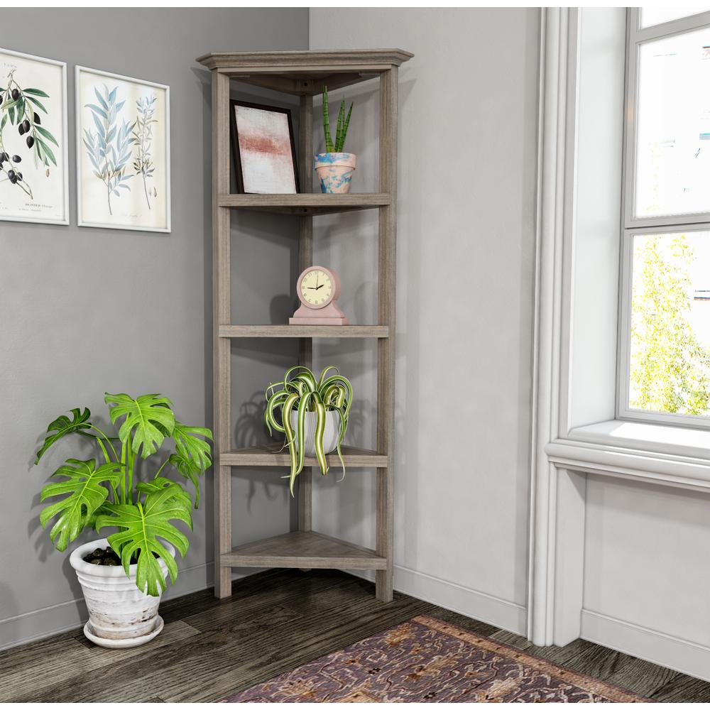 New Ridge 4-Tier Corner Wooden Bookcase Washed Grey. Picture 5