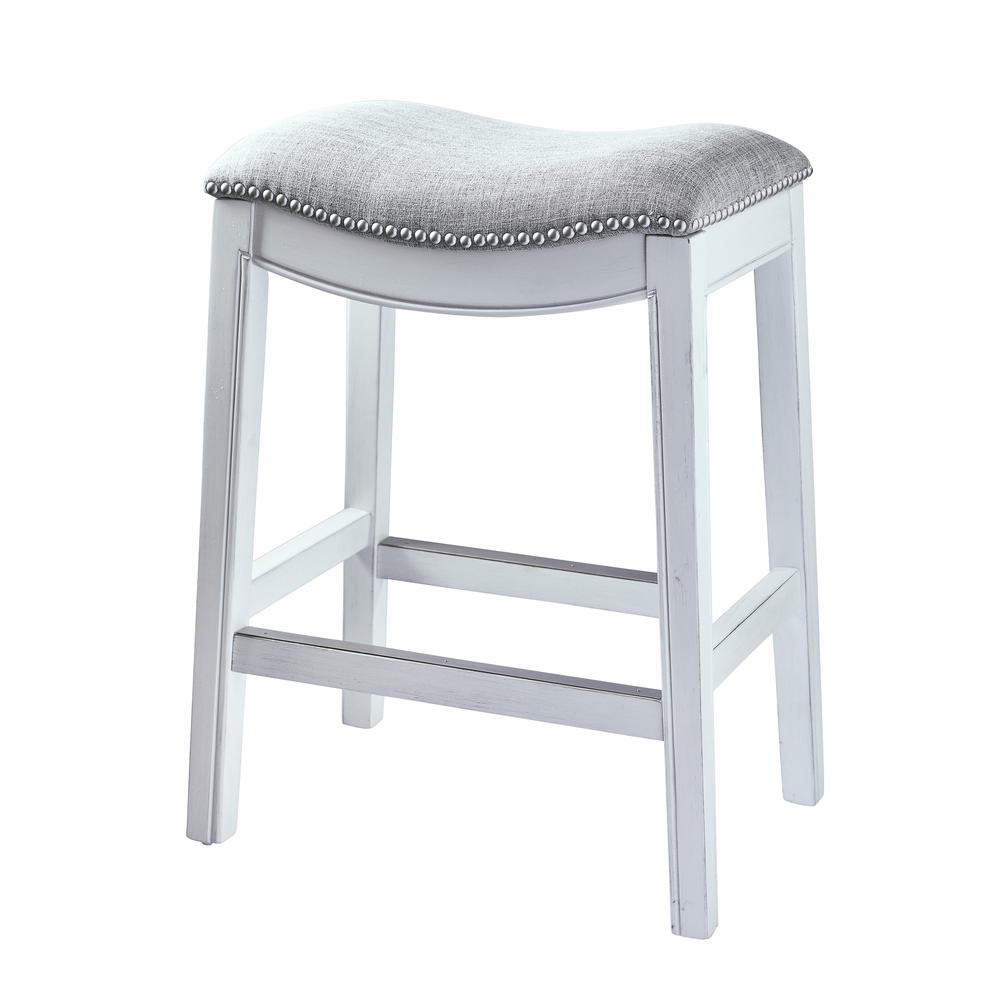 31in. Bar-Height Backless Wood Narrow Saddle-Seat Barstool with Nailhead Trim. Picture 3