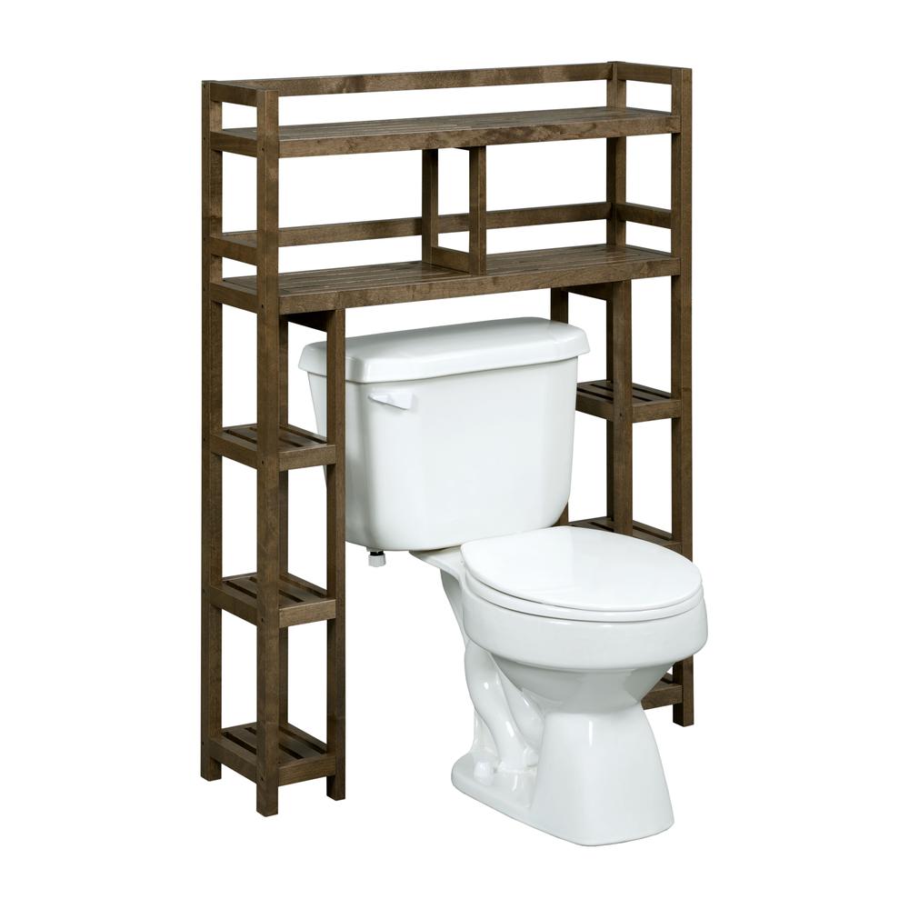 New Ridge Home Solid Wood Dunnsville 2-Tier Space Saver with Side Storage for your Bathroom, Antique Chestnut. Picture 2