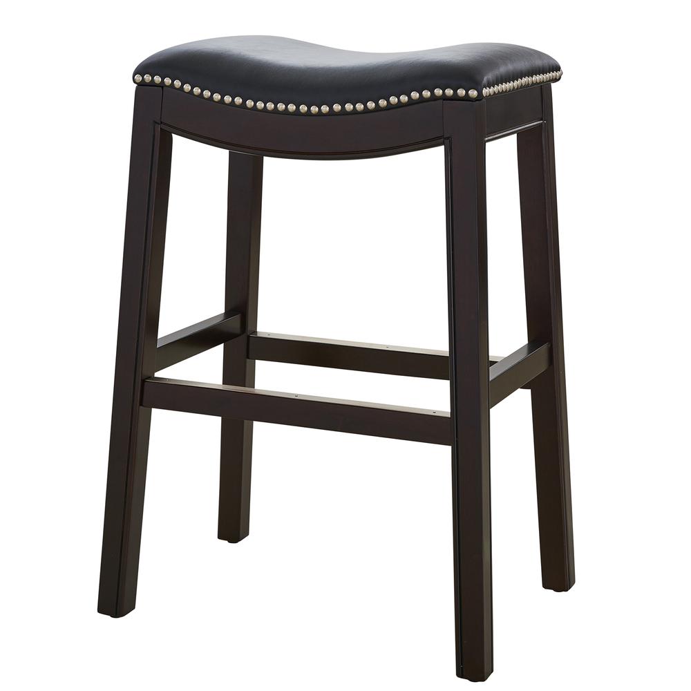 26in. H Counter-Height Wood Barstool with Black Faux-Leather Seat. Picture 2
