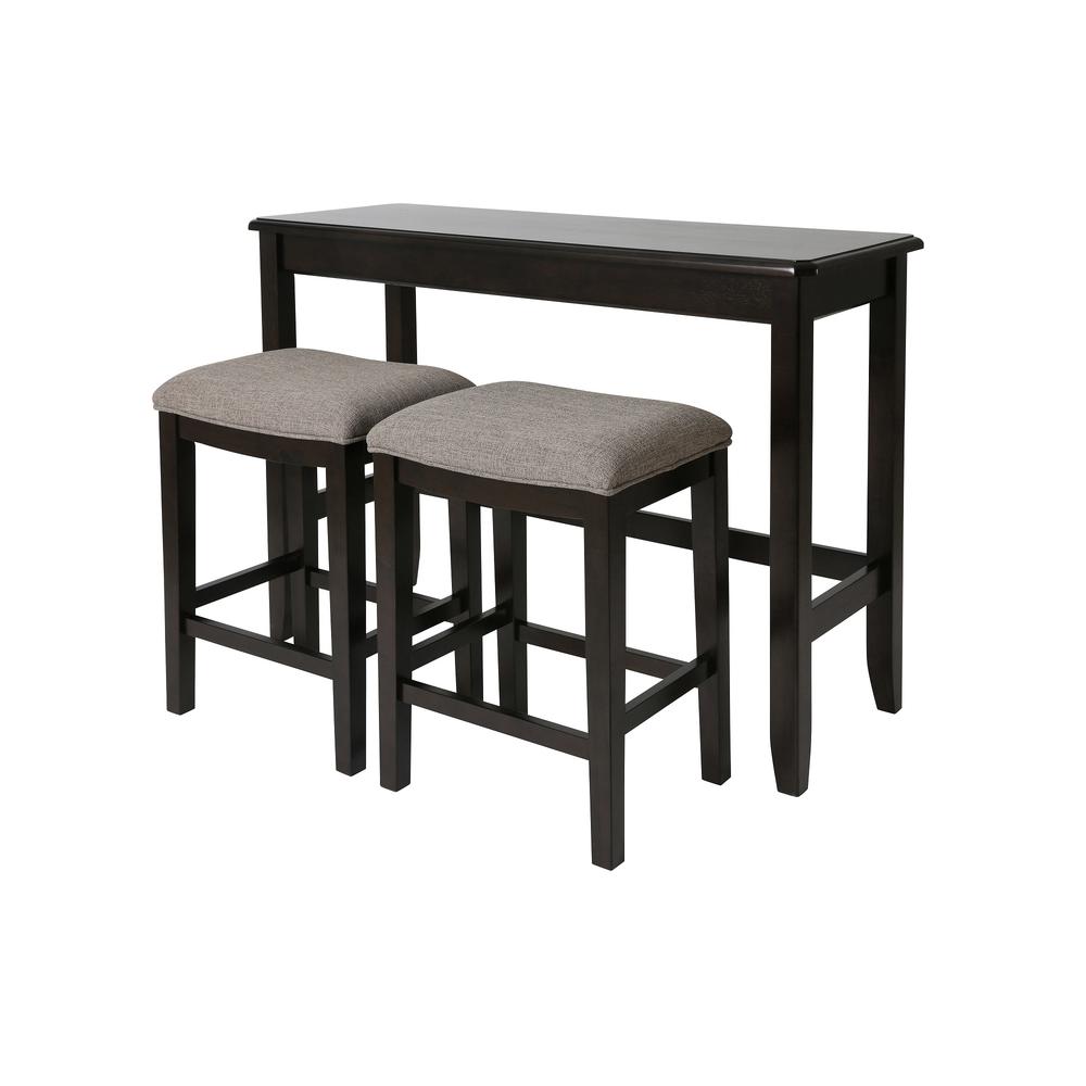 48in. W Pub Sofa Table with Two Nested Upholstered Stools, Espresso. Picture 1