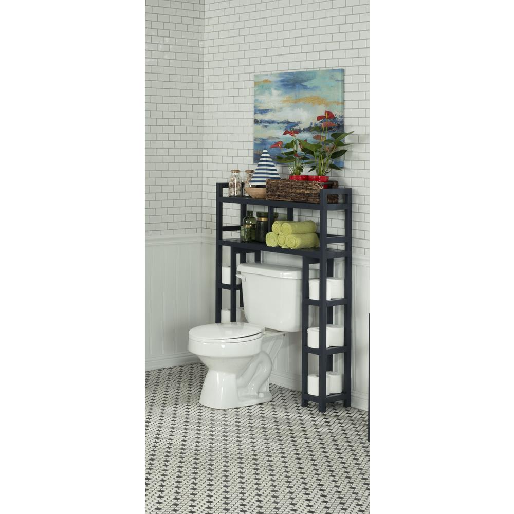 New Ridge Home Solid Wood Dunnsville 2-Tier Space Saver with Side Storage for your Bathroom, Graphite. Picture 3