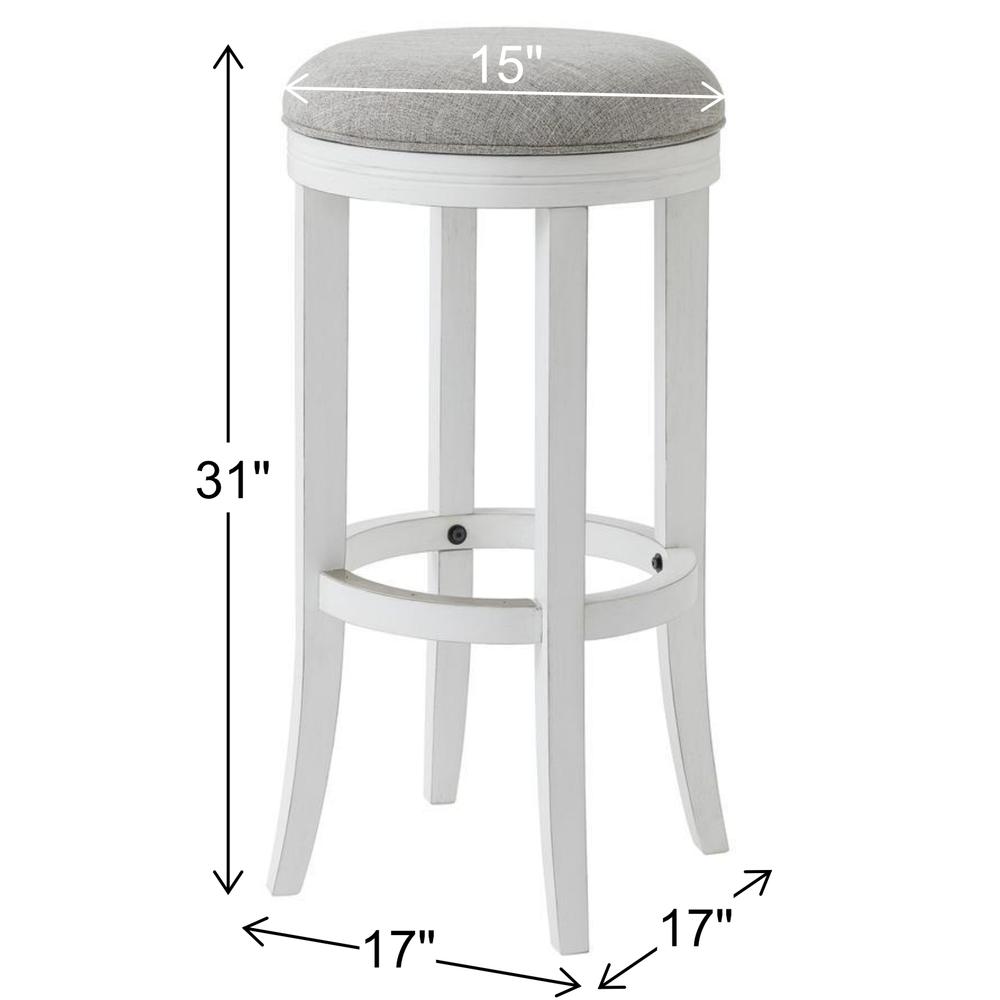 31in. Bar-Height Wood Backless Barstool with Upholstered Grey Swivel Seat. Picture 3