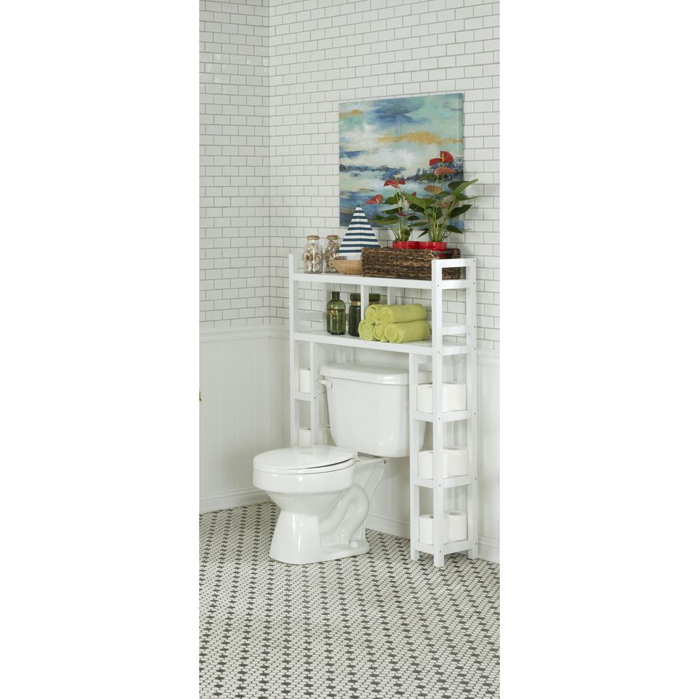 New Ridge Home Solid Wood Dunnsville 2-Tier Space Saver with Side Storage for your Bathroom, White. Picture 3