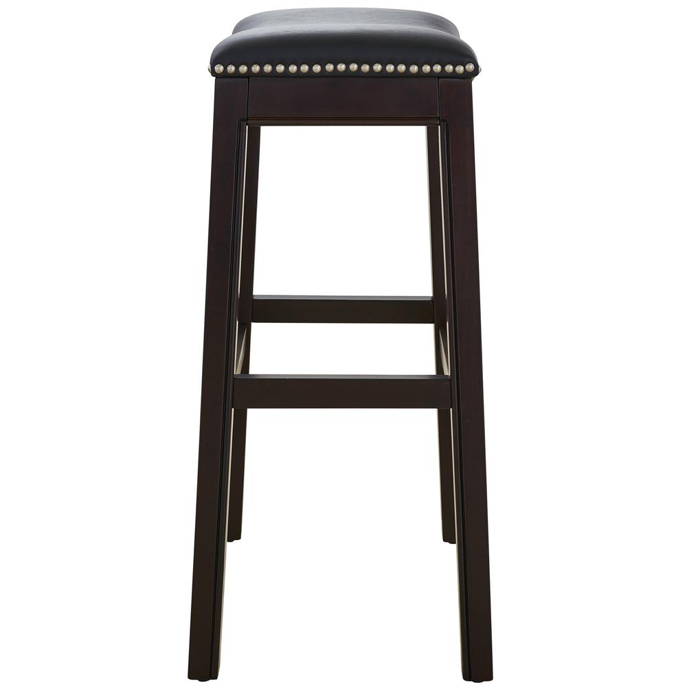 31in. H Bar-Height Wood Barstool with Black Faux-Leather Seat. Picture 4