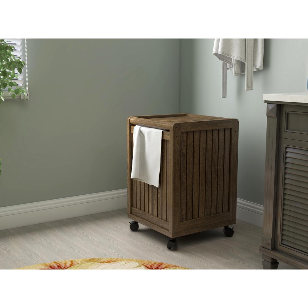 New Ridge Home Solid Wood Abingdon Mobile (Rolling) Laundry Hamper with Lid, Antique Chestnut. Picture 8