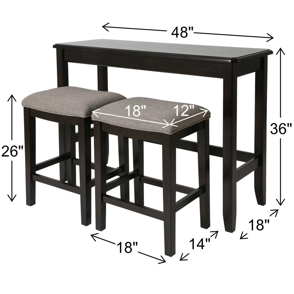 48in. W Pub Sofa Table with Two Nested Upholstered Stools, Espresso. Picture 4