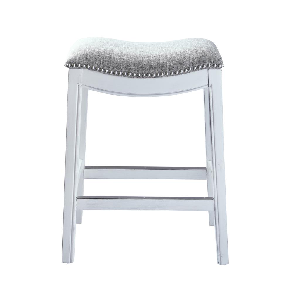 31in. Bar-Height Backless Wood Narrow Saddle-Seat Barstool with Nailhead Trim. Picture 1