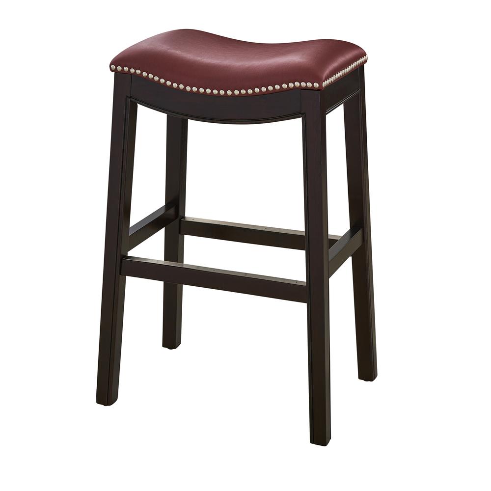 31in. H Bar-Height Wood Barstool with Red Faux-Leather Seat. Picture 2