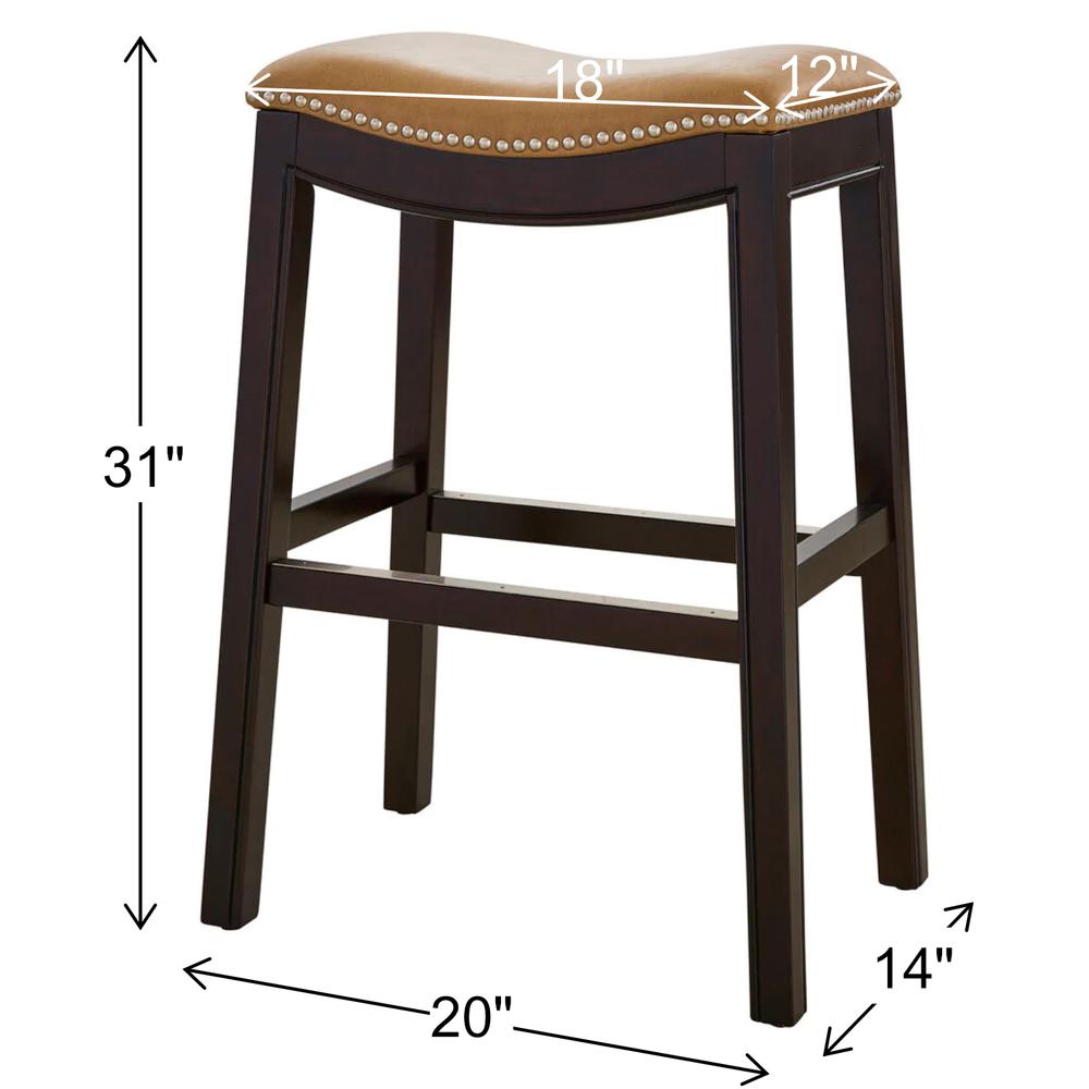 31in. H Bar-Height Wood Barstool with Tan Faux-Leather Seat. Picture 7