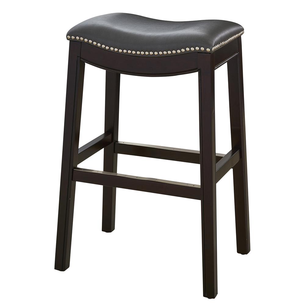 31in. H Bar-Height Wood Barstool with Gray Faux-Leather Seat. Picture 2