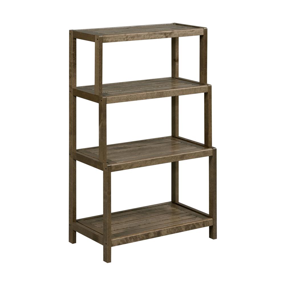New Ridge Home Solid Wood Dunnsville 4-Tier Step Back Shelf Bookcase, Antique Chestnut. Picture 1