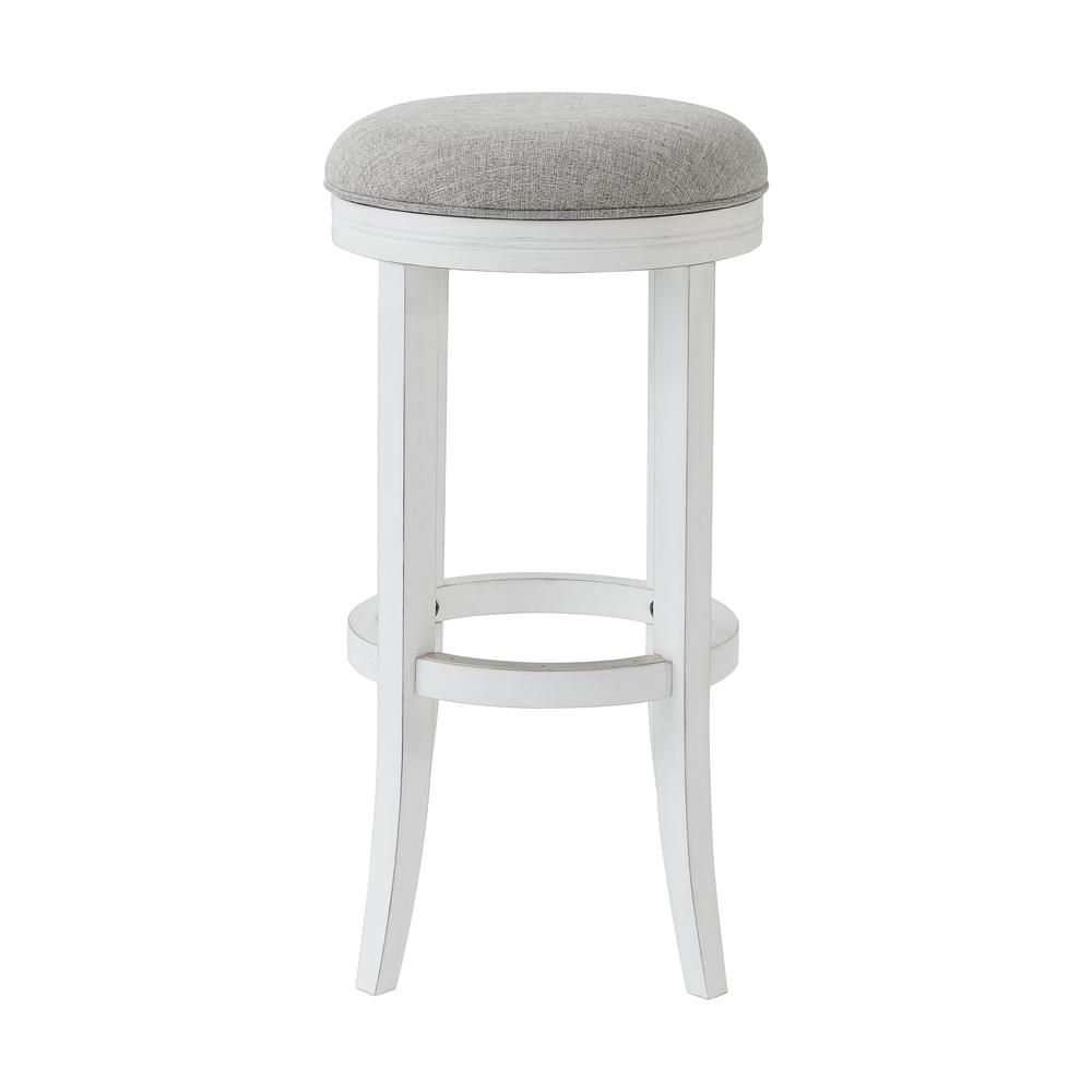 31in. Bar-Height Wood Backless Barstool with Upholstered Grey Swivel Seat. Picture 1