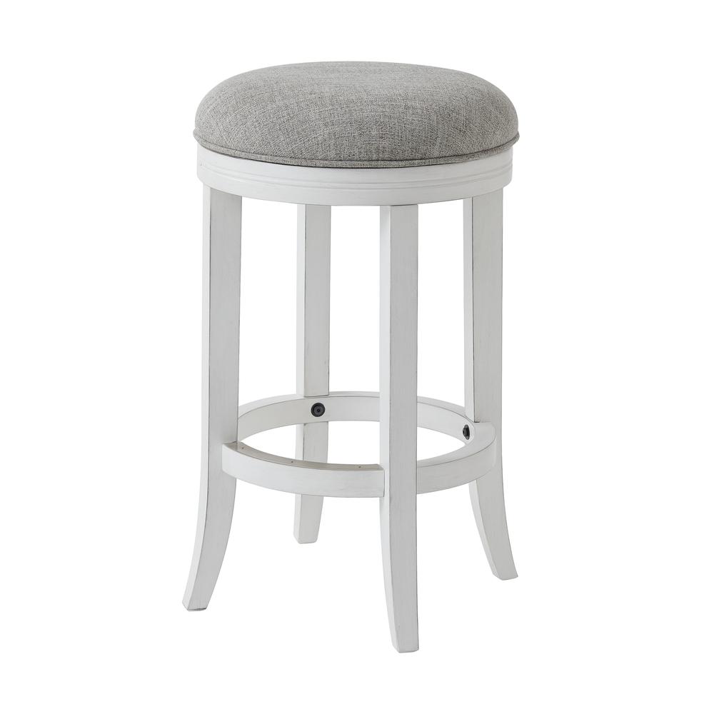 26in. Counter-Height Wood Backless Barstool with Upholstered Grey Swivel Seat. Picture 2