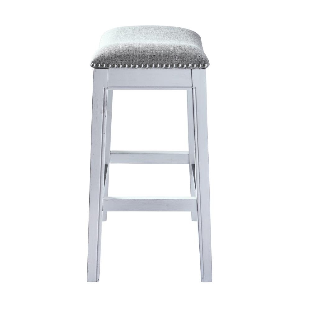 31in. Bar-Height Backless Wood Narrow Saddle-Seat Barstool with Nailhead Trim. Picture 2