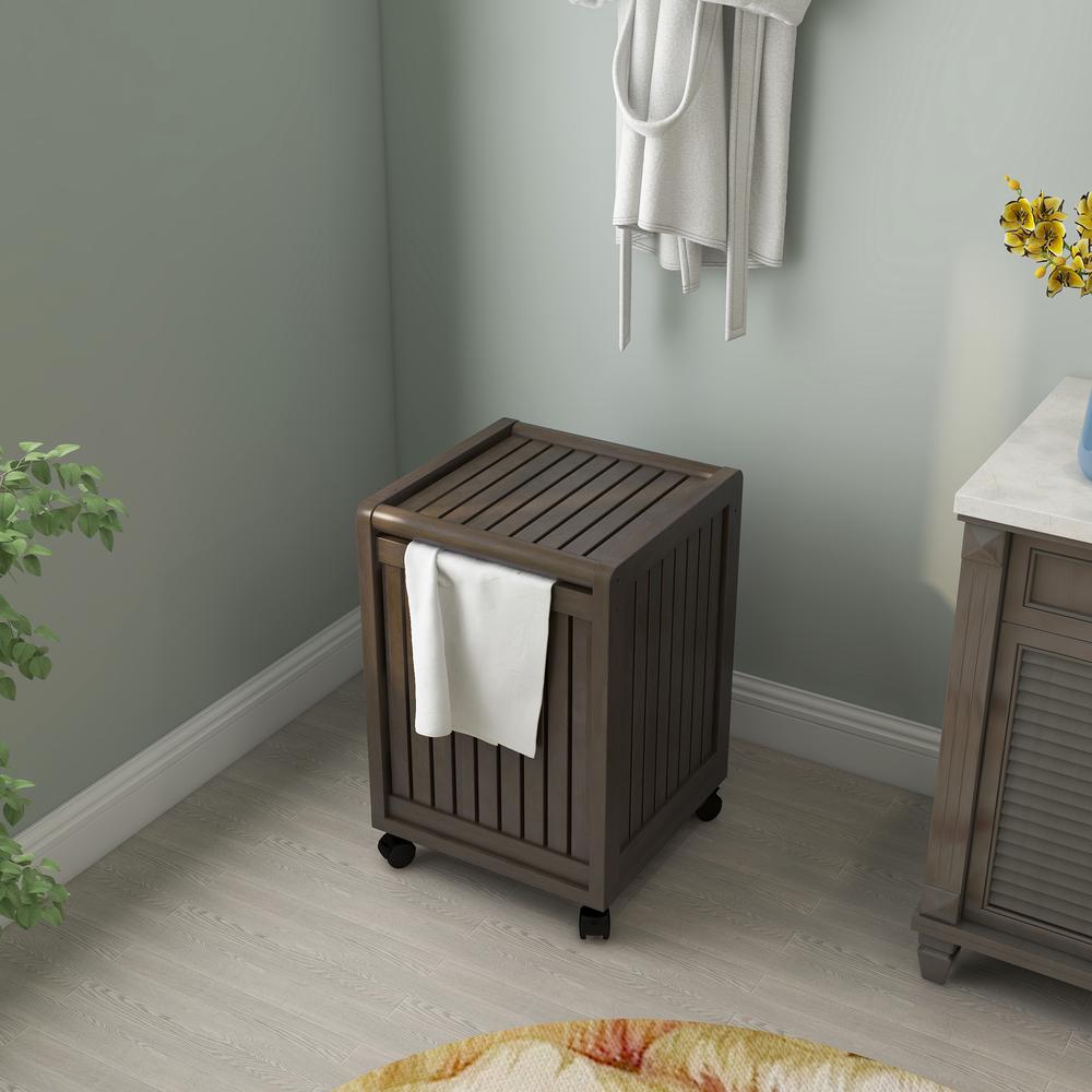 New Ridge Home Solid Wood Abingdon Mobile (Rolling) Laundry Hamper with Lid, Espresso. Picture 7
