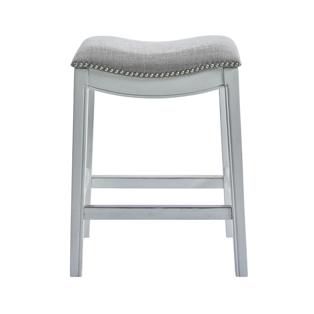 26in. Counter-Height Backless Wood Saddle-Seat Barstool with Nailhead Trim. Picture 1