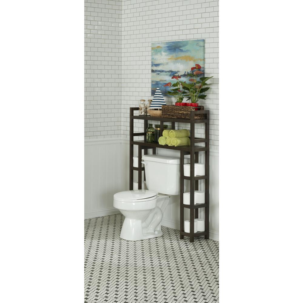 New Ridge Home Solid Wood Dunnsville 2-Tier Space Saver with Side Storage for your Bathroom, Espresso. Picture 3