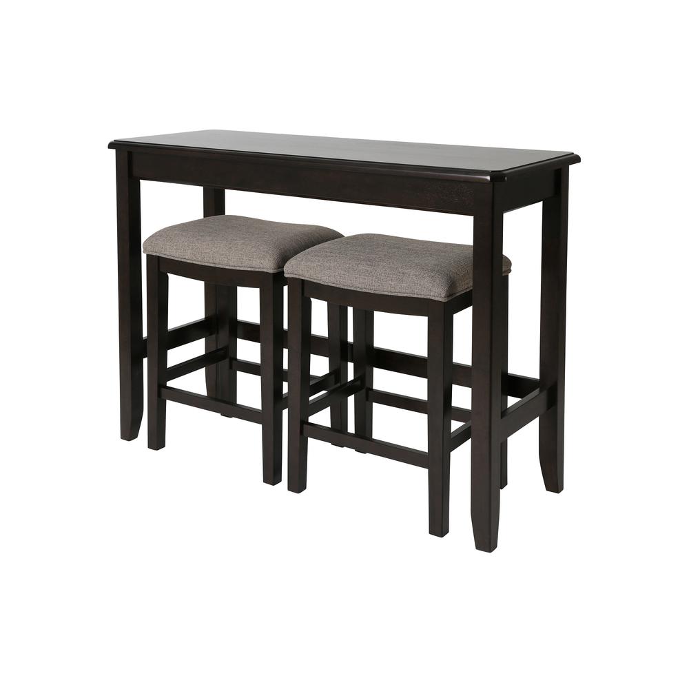 48in. W Pub Sofa Table with Two Nested Upholstered Stools, Espresso. Picture 2