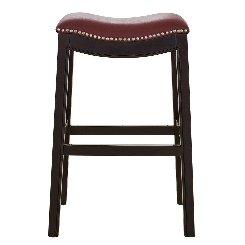 31in. H Bar-Height Wood Barstool with Red Faux-Leather Seat. Picture 1