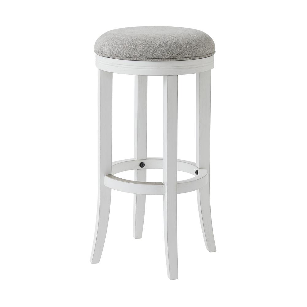 31in. Bar-Height Wood Backless Barstool with Upholstered Grey Swivel Seat. Picture 2