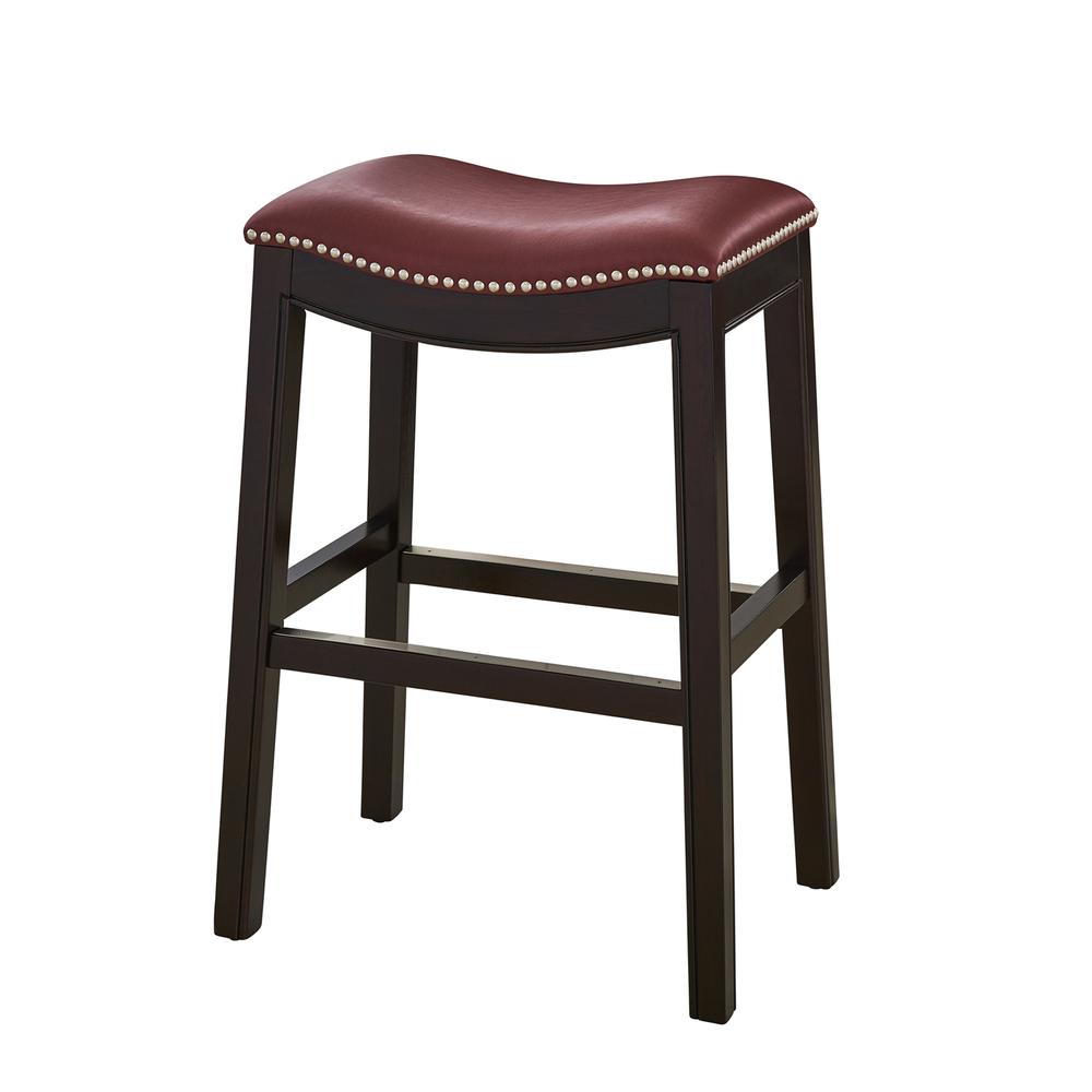 26in. H Counter-Height Wood Barstool with Red Faux-Leather Seat. Picture 2