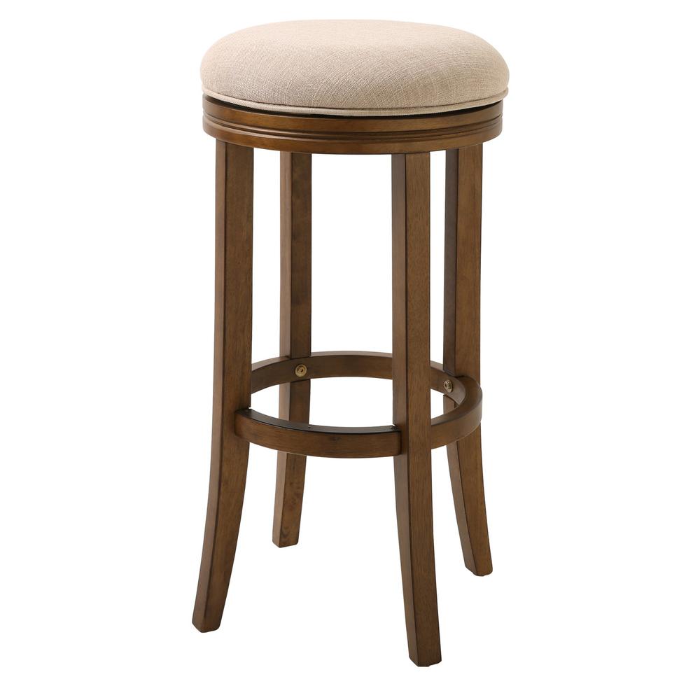 31in. Bar-Height Backless Wood Barstool with Swivel Upholstered Seat. Picture 1