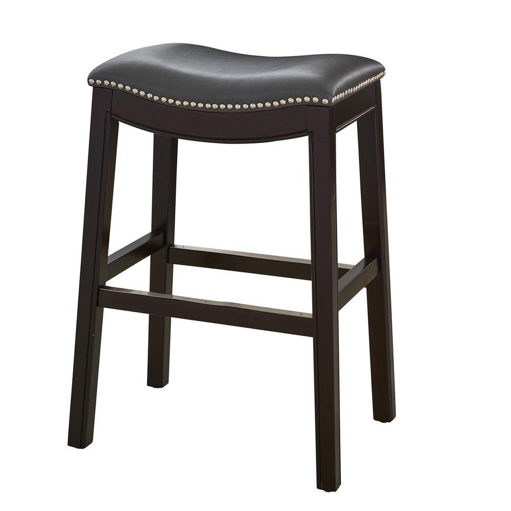 26in. H Counter-Height Wood Barstool with Gray Faux-Leather Seat. Picture 2
