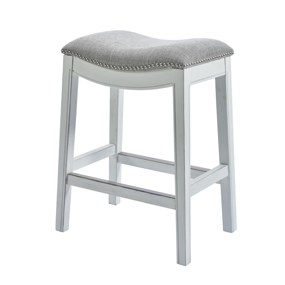 26in. Counter-Height Backless Wood Saddle-Seat Barstool with Nailhead Trim. Picture 3