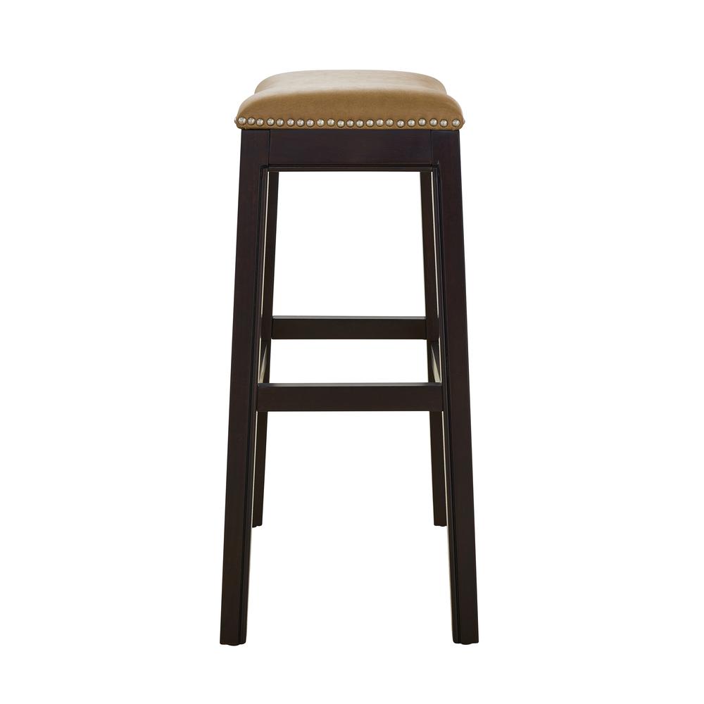 31in. H Bar-Height Wood Barstool with Tan Faux-Leather Seat. Picture 5
