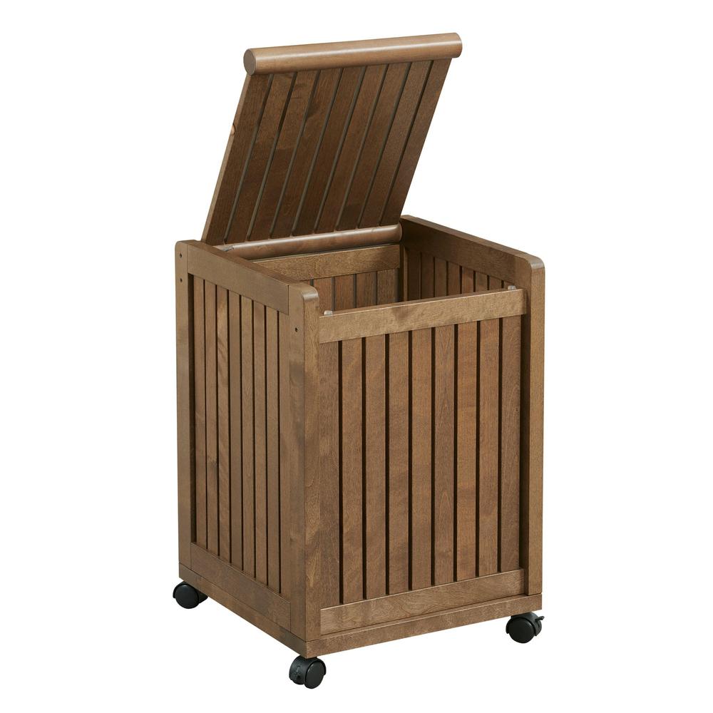 New Ridge Home Solid Wood Abingdon Mobile (Rolling) Laundry Hamper with Lid, Antique Chestnut. Picture 2