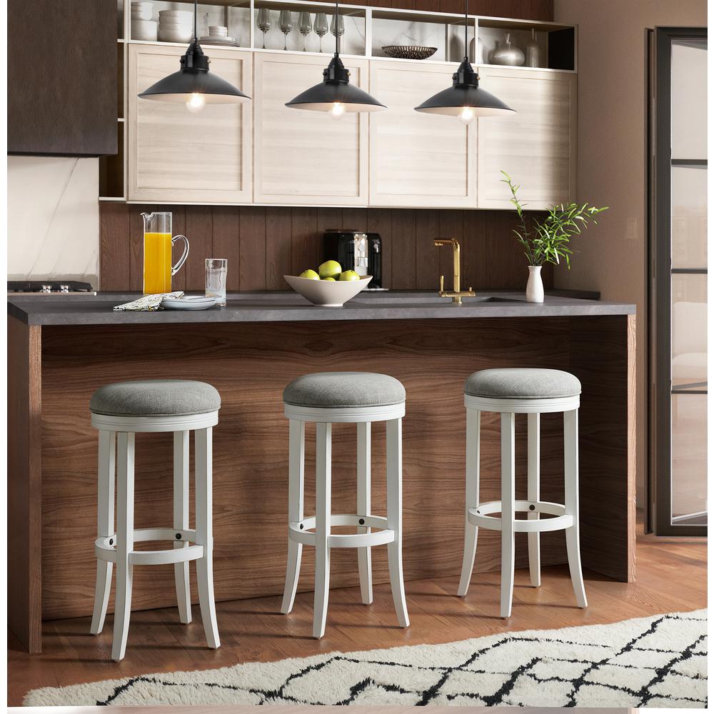 31in. Bar-Height Wood Backless Barstool with Upholstered Grey Swivel Seat. Picture 7