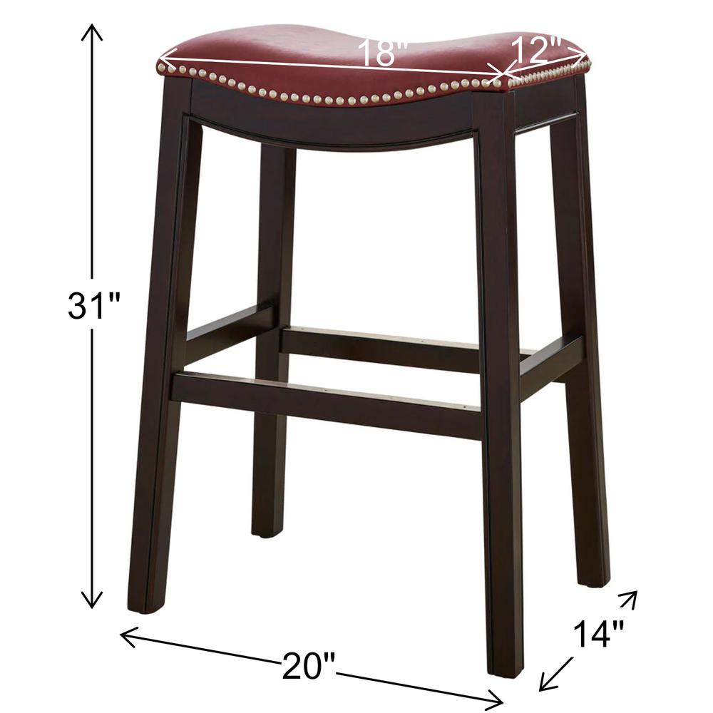 31in. H Bar-Height Wood Barstool with Red Faux-Leather Seat. Picture 6