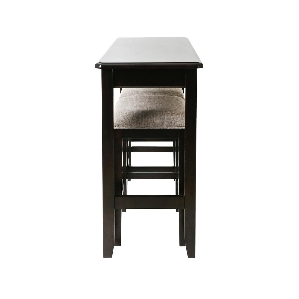 48in. W Pub Sofa Table with Two Nested Upholstered Stools, Espresso. Picture 3