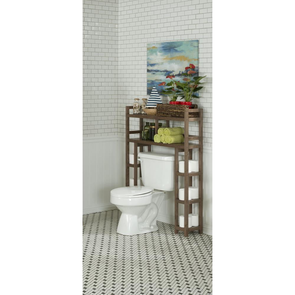 New Ridge Home Solid Wood Dunnsville 2-Tier Space Saver with Side Storage for your Bathroom, Antique Chestnut. Picture 3