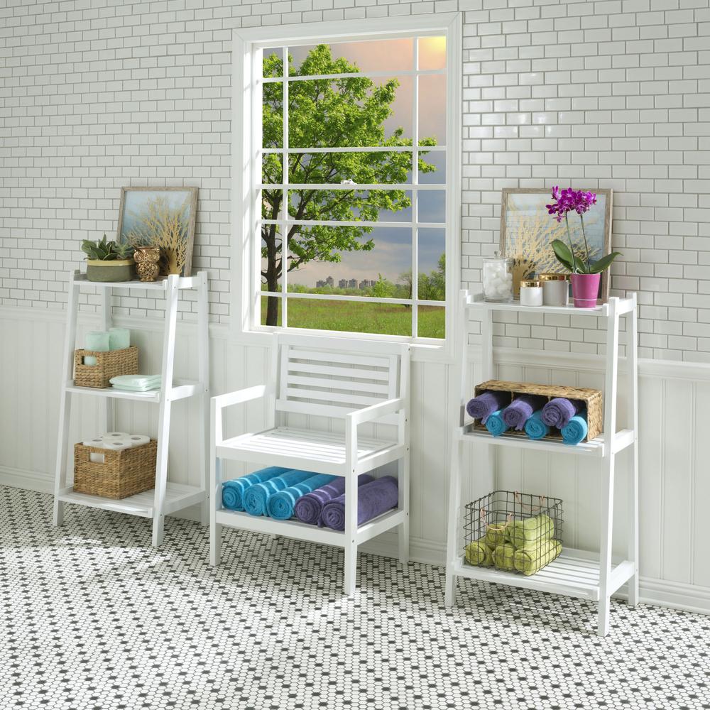 New Ridge Home Solid Wood Dunnsville 3-Tier Ladder Shelf, Bookcase, Display, White. Picture 3