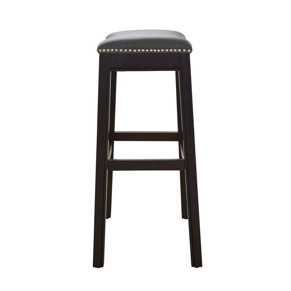 26in. H Counter-Height Wood Barstool with Gray Faux-Leather Seat. Picture 4